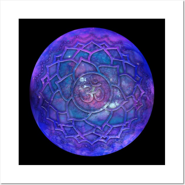 Cosmic Orb Om Symbol Flower Of Life Space Meditate Wall Art by Foxxy Merch